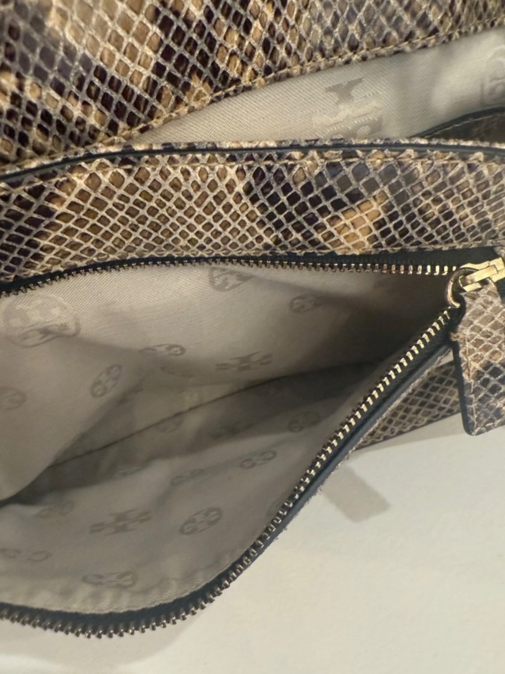 Tory Burch Black Woven and Snake-Print Brown Top Handle Shoulder Bag - Picture 11 of 16